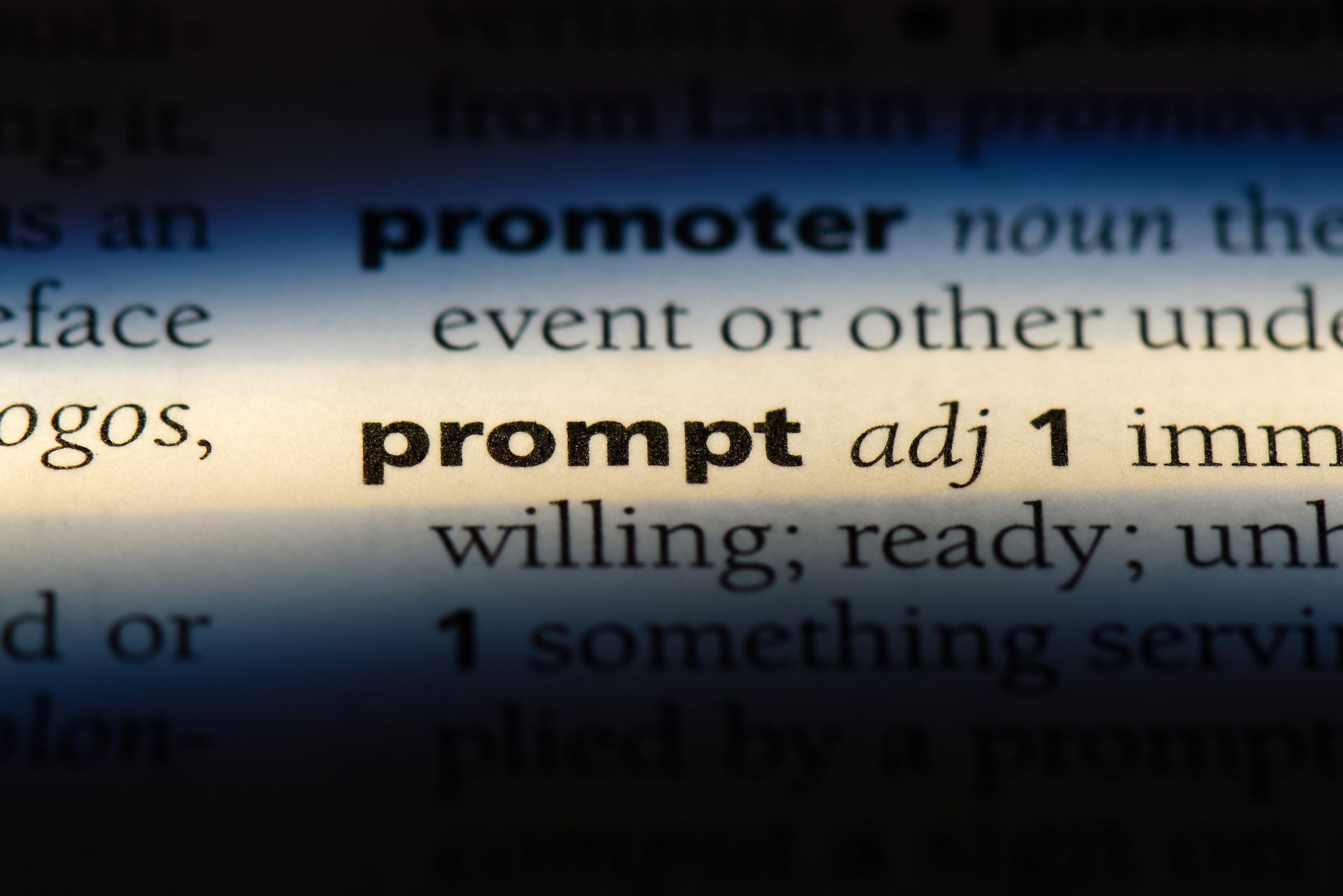 prompt word in a dictionary. prompt concept.
